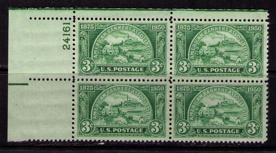 US USA Sc# 987 MNH FVF PLATE # BLOCK American Bankers Factory Home Farm Coin - Image 1 of 1