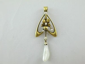 Victorian Seed Pearl 18K Gold Lavalier Pendant Antique 295C - Picture 1 of 12
