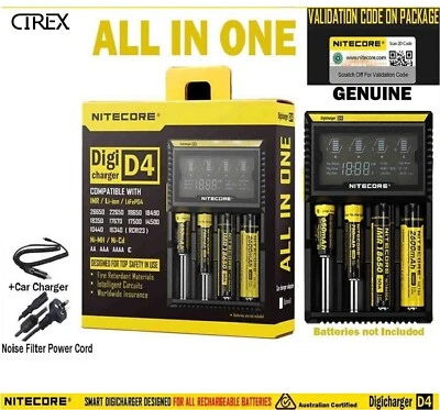 Nitecore D4 Intelligent Battery Charger Lithium LiFePO NiMH-Cd AAA 18670 26650 - Image 1 of 4