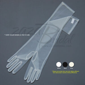 19.5" Long Gorgeous Sheer Gloves Slip-on 12BL, Chiffon textured feeling