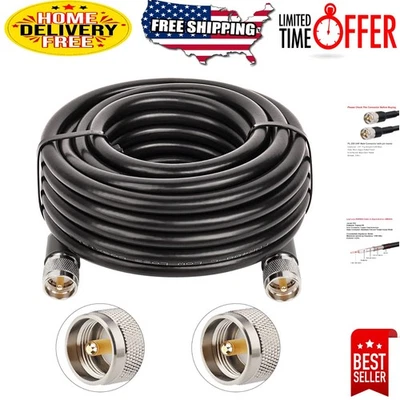 19FT Braided 50 Ohm UHF Coaxial Cable with Secure PL-259 Clamp Connector - Image 1 of 4