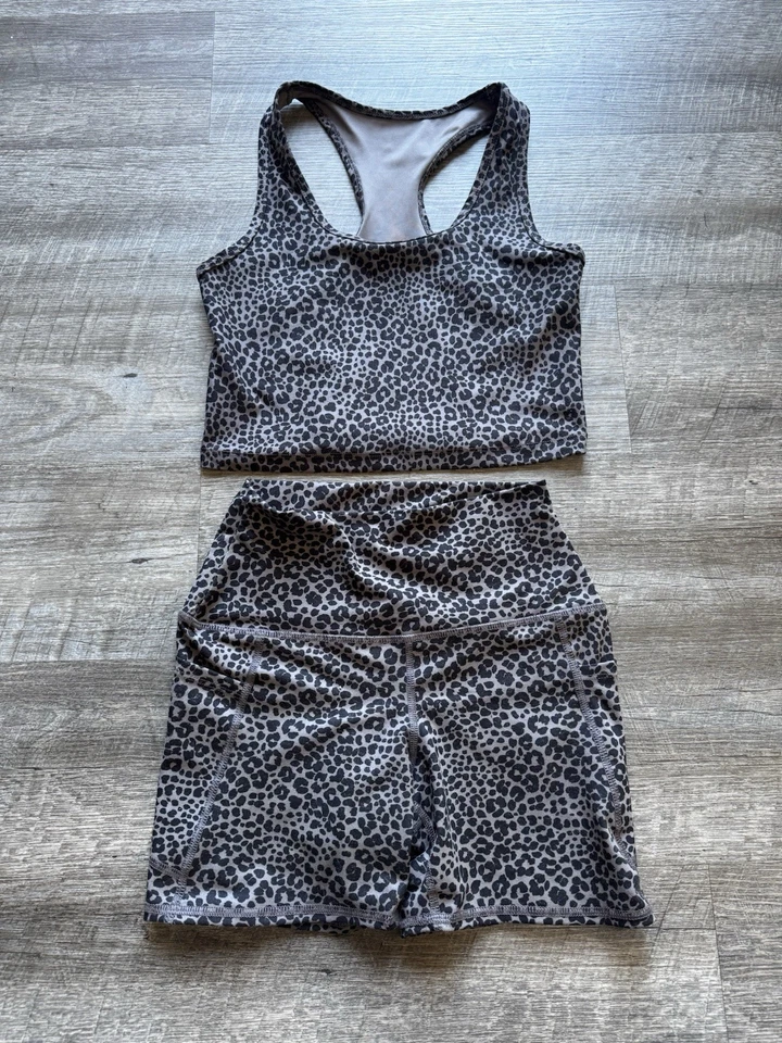 Evolution & Creation Leopard Active Wear Crop Top & Short Set Size M - Image 1 of 2