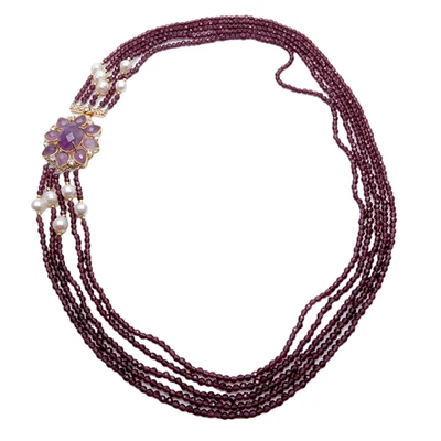 Collar distintivo de perlas blancas de cristal púrpura de 5 hilos broche de amatista joyería Foto 1 de 4
