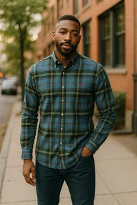 Polo Ralph Lauren Pony Tartan Plaid Oxford Manica Lunga Vestibilità Classica Abito Camicia M - Foto 1 di 12