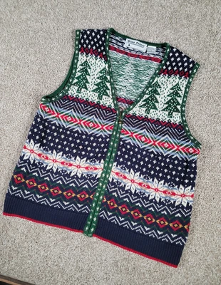Chaleco Suéter Navidad Vintage Gina Peters Mediano Mujer Grandmacore Cremallera Completa Foto 1 de 4