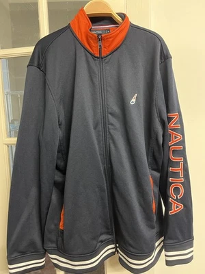 Jaqueta de atletismo Nautica masculina XXL competição laranja marinho algodão zíper completo Varsity - Imagem 1 de 4