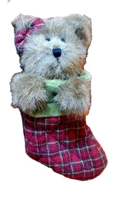 Boyds The Head Bean Collection 6" Bear In Burgundy Plaid Christmas Stocking tags - Picture 1 of 3