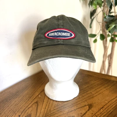 Vintage Abercrombie & Fitch Dad Hat Cap Green Canvas Leather Strap Back Logo Adj - Image 1 of 4