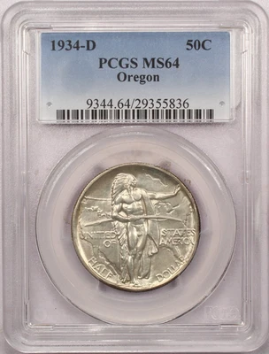 1934-D Oregon Trail Half Dollar 50C, PCGS MS64 Choice Uncirculated, Light Toning - Image 1 of 4