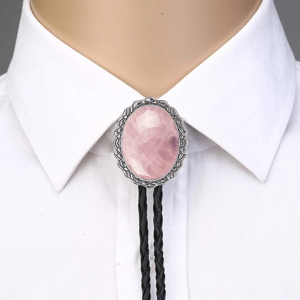 Collar de boda con corbata bolo de piedra de cristal rosa para hombre padrino vaquero occidental Foto 1 de 4