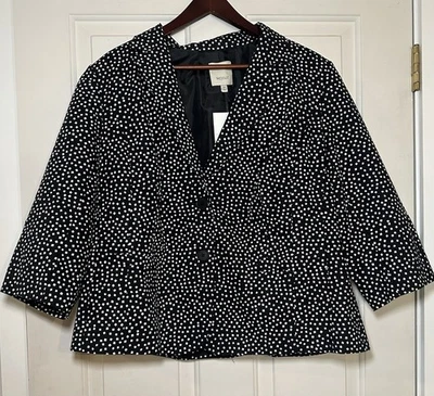 Sejour Black & White Flared 3/4 Sleeve Cropped Jacket Womens 16W - Image 1 of 4