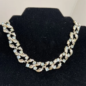 Vintage Coro Blue Rhinestone Silver Tone 16” Necklace 7938 - Picture 1 of 9
