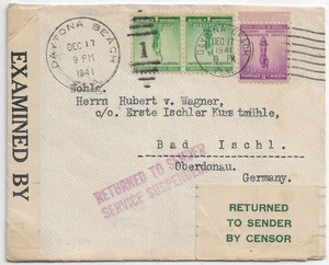 1941 Daytona Beach, Fl to Bad Ischl, Germany, Censored, RTS by Censor (C6239) - Picture 1 of 3