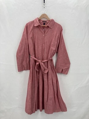 Vestido Camisa Lands' End Mujer 20W Rosa Cambray Cuello Cinturón Botón Delantero Foto 1 de 4