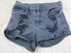 Aeropostale pantaloncino donna pantaloncino 14 nero effetto invecchiato taglio aero sfacciato 30" wa - Foto 1 di 7