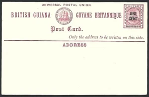 (BL) British Guiana 1c on 3c DAMUS PETIMUSQUE VICISSIM Postcard unused - Imagen 1 de 2