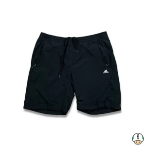 Adidas Shorts Mens Medium Black Stripes Logo Spell Out Lined Athletic Gym Pants - Picture 1 of 6