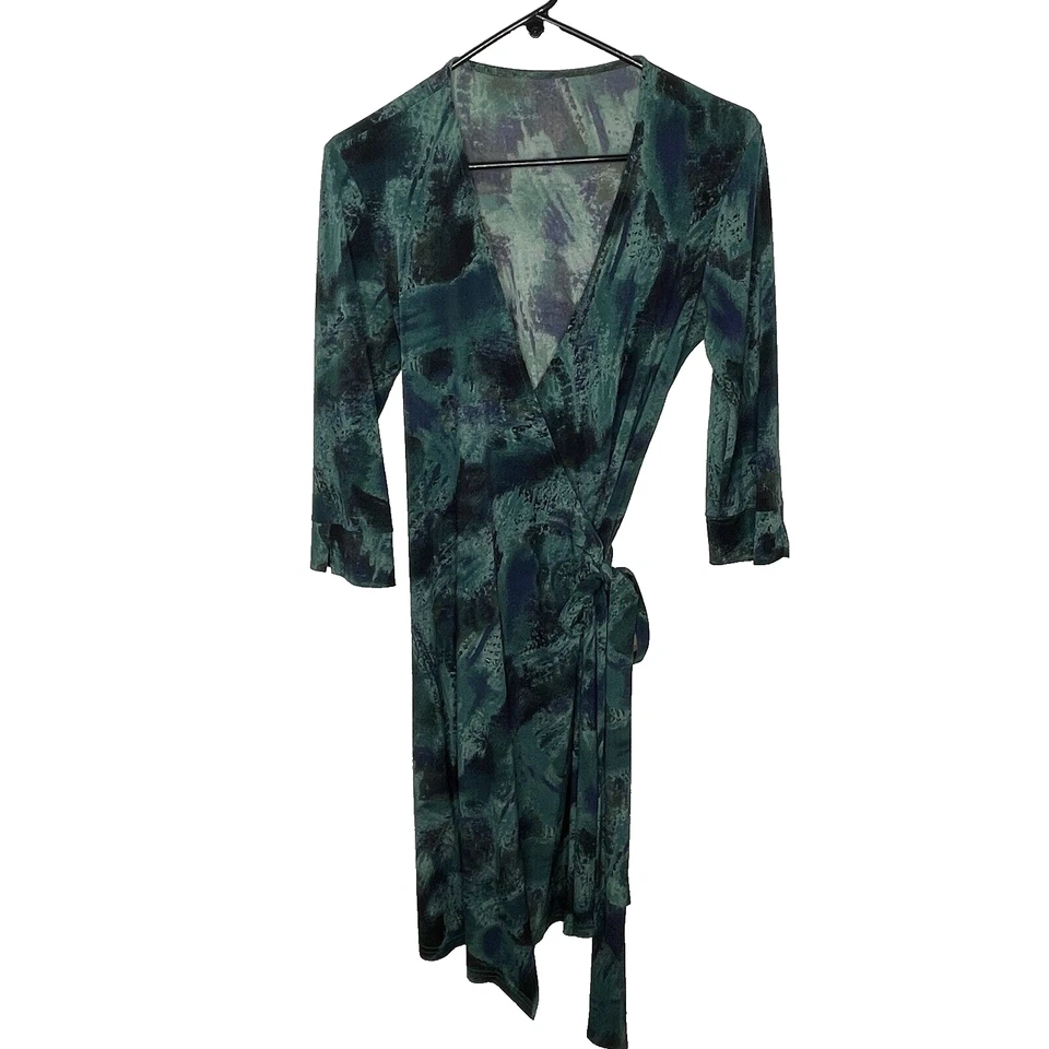 Vestido envolvente verde manga 3/4 Kenneth Cole para mujer talla 8 cuello en V tejido elástico Foto 1 de 4