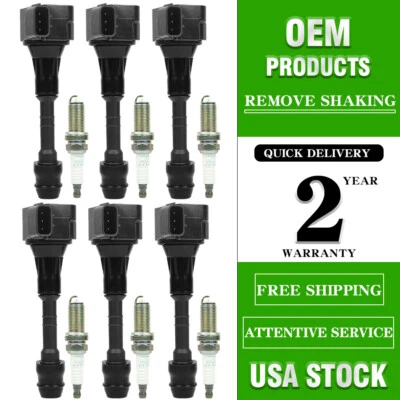 6 Pack Ignition Coil & Iridium Spark Plug For Infiniti M35 G35 I35 FX35 V6 UF349 - Image 1 of 4