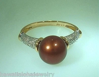 ANILLO DE DIAMANTES DE ORO AMARILLO DE 14K CON PERLAS DE CHOCOLATE FW CULTIVADAS DE 8,5 MM 7,0 #4 Foto 1 de 4