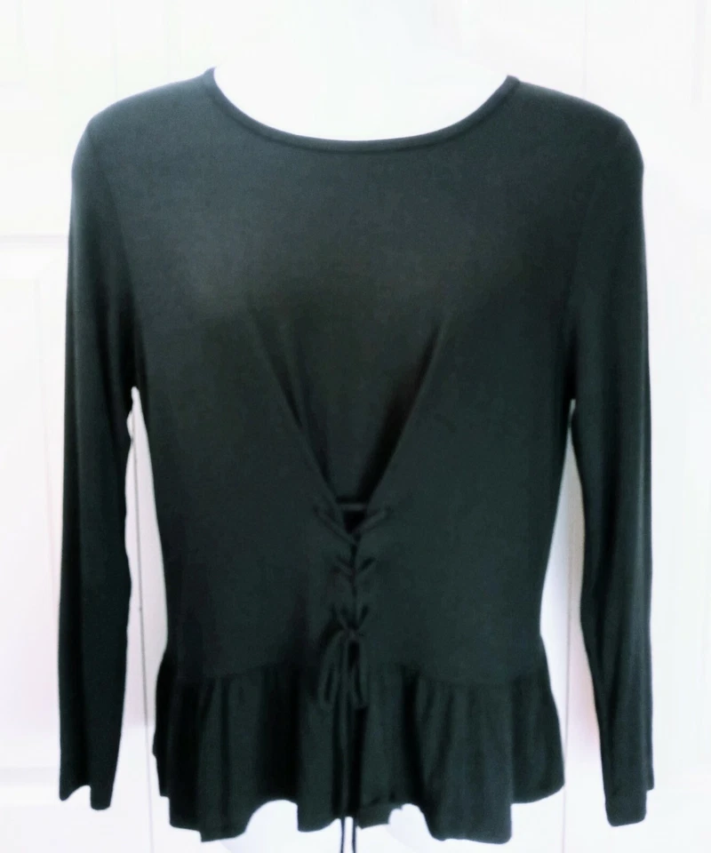 Mossimo Women’s Black Peplum Top Size M Long Sleeve Boho Stretch a