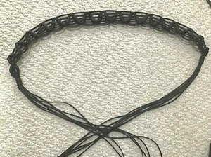 Vintage Women’s Weave Black Leather Tie Belt (REDUCED) - Picture 1 of 2