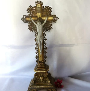 Antikes Kruzifix Sakrale Kunst Standkreuz Jesus Christus Holz / ev 401(34) - Bild 1 von 7