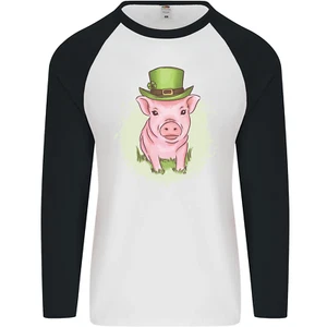 St Patricks Day Pig Mens L/S Baseball T-Shirt - Picture 1 of 29
