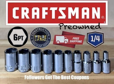 Used Craftsman 1/4" Drive 10 pc 6 Point Metric Socket Set - Image 1 of 3