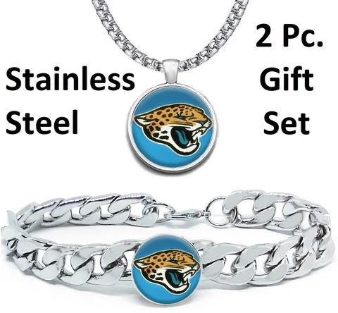 Jacksonville Jaguars Mens Gift Set Stainless 24" Necklace Bracelet D4D30 Cover