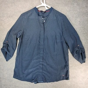 Tommy Hilfiger Shirt Womens Large Blue White Polka Dots Roll Up Tab - Picture 1 of 14