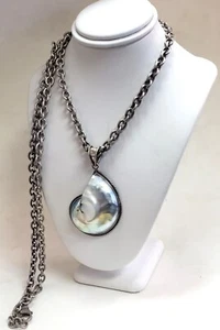 MERAV Sterling Silver 925 Shell pendant INDONESIA 30" chain 67g - Picture 1 of 12