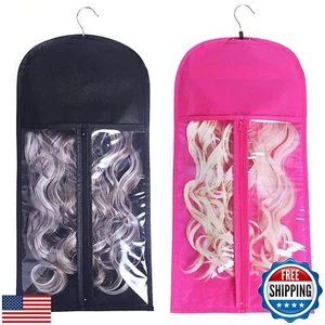 2PCS Hair Extension Holder with Wooden Hanger, Portable Wig Bags Storage, Dus - Picture 1 of 5
