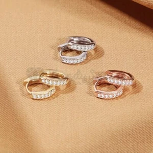 Hypoallergenic 925 Silver Small Cubic Zirconia Huggie Cartilage Hoop Earrings - Picture 1 of 28