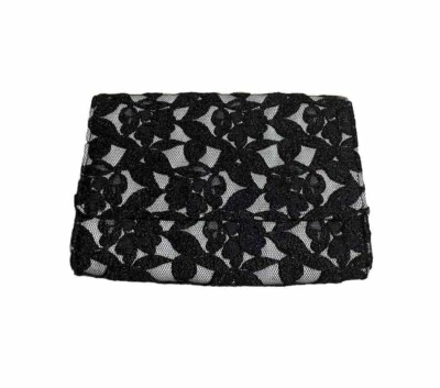 NEIMAN MARCUS Black Lace Clutch with Dust Bag Magnetic Closure 8" x 6" - Image 1 of 2