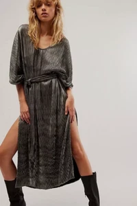 Free People Jen's Pirate Booty Elisir abito grande caftano argento metallizzato taglia OS - Foto 1 di 6