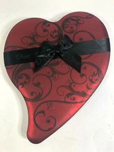 VINTAGE RED Metal Heart Dove Candy Box Satin Black Bow Swirls Valentine trinket - Picture 1 of 12