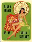 VINTAGE INDIAN BLANKET PIN-UP GIRLIE RISQUE ROULETTE SOUVENIR WATER TRAVEL DECAL