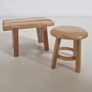 Vintage Dollshouse Wooden Stools 1/12 Scale Barton Lundby VGC - Picture 1 of 4