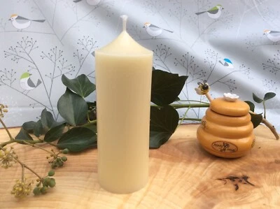 White Beeswax Church Candle - Handmade In Devon 100% Beeswax Pillar Gift - Image 1 of 3