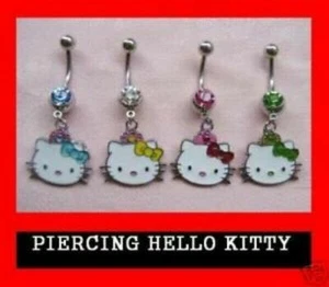 PIERCING BIJOU NOMBRIL NEUF HELLO KITTY CHAT 316L DIAMANT PIERRE ZC FILLE FEMME - Imagen 1 de 1