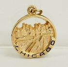14k Yellow Gold Pendant With Chicago 3-d Scene