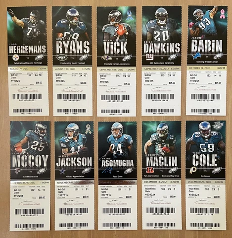 NICK FOLES DEBUT 2012 NFL PHILADELPHIA EAGLES FULL FOOTBALL TICKETS  Cowboys Cover
