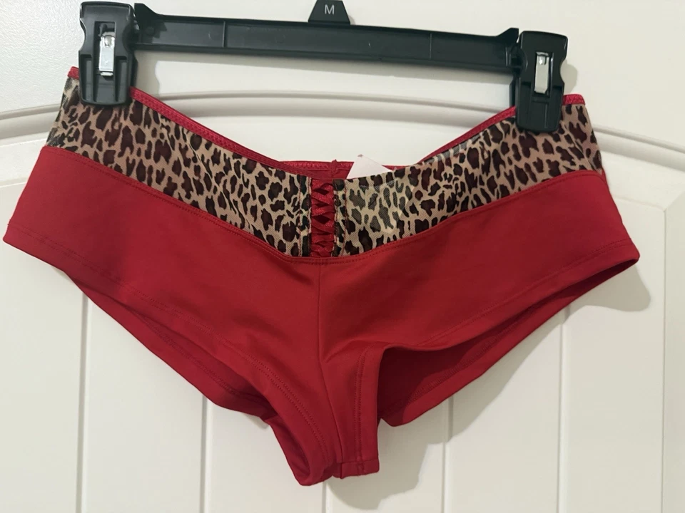 Braguita descarada de malla roja y leopardo Fredericks of Hollywood grande nueva con etiquetas Foto 1 de 4