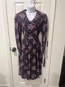 Laura Ashley USA 12 Purple Floral Sailor Collar Tea Dress Made In Ireland - Picture 1 of 14