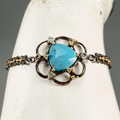 Handmade Natural Turquoise Bracelet 925 Sterling Silver 6.75"/BR13546 - Image 1 of 4