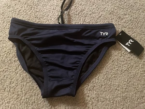 TYR Men's Solid Racer Swimsuit DURAFAST Bikini Bottom Briefs Navy Blue 32 Medium - Picture 1 of 2