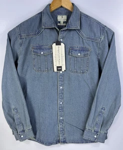 Nuova camicia Scott James denim perla snap uomo blu chiaro medio maniche lunghe - Foto 1 di 9