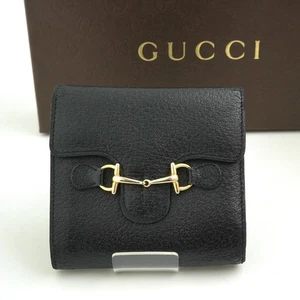 Gucci Tri-fold Wallet Vintage Horsebit Leather Black From Japan - Picture 1 of 24