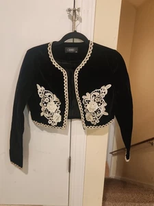 CIDER Velvet Embroidered 2-Piece Set Jacket & Skirt Black Gold Lace Trim – XS/S - Picture 1 of 7